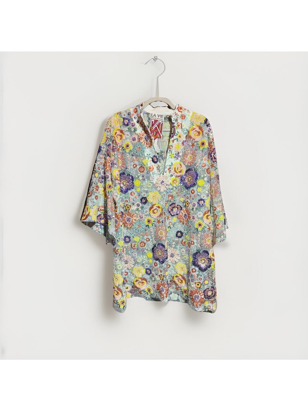 La Vie Style House Floral Burst Sequin Mini Caftan